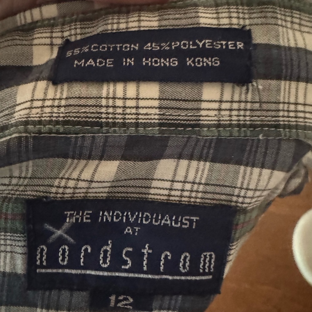 Vintage Nordstrom Blue and White Checkered Plaid Button Up Shirt - Picture 2 of 4